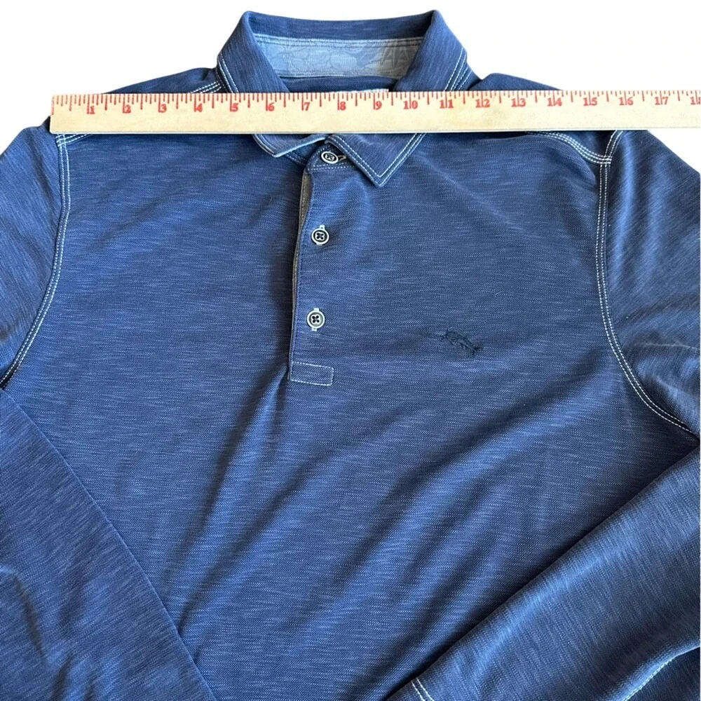 Tommy‎ Bahama Polo Shirt Mens Medium Blue Long Sleeve Contrast Stitch Marlin